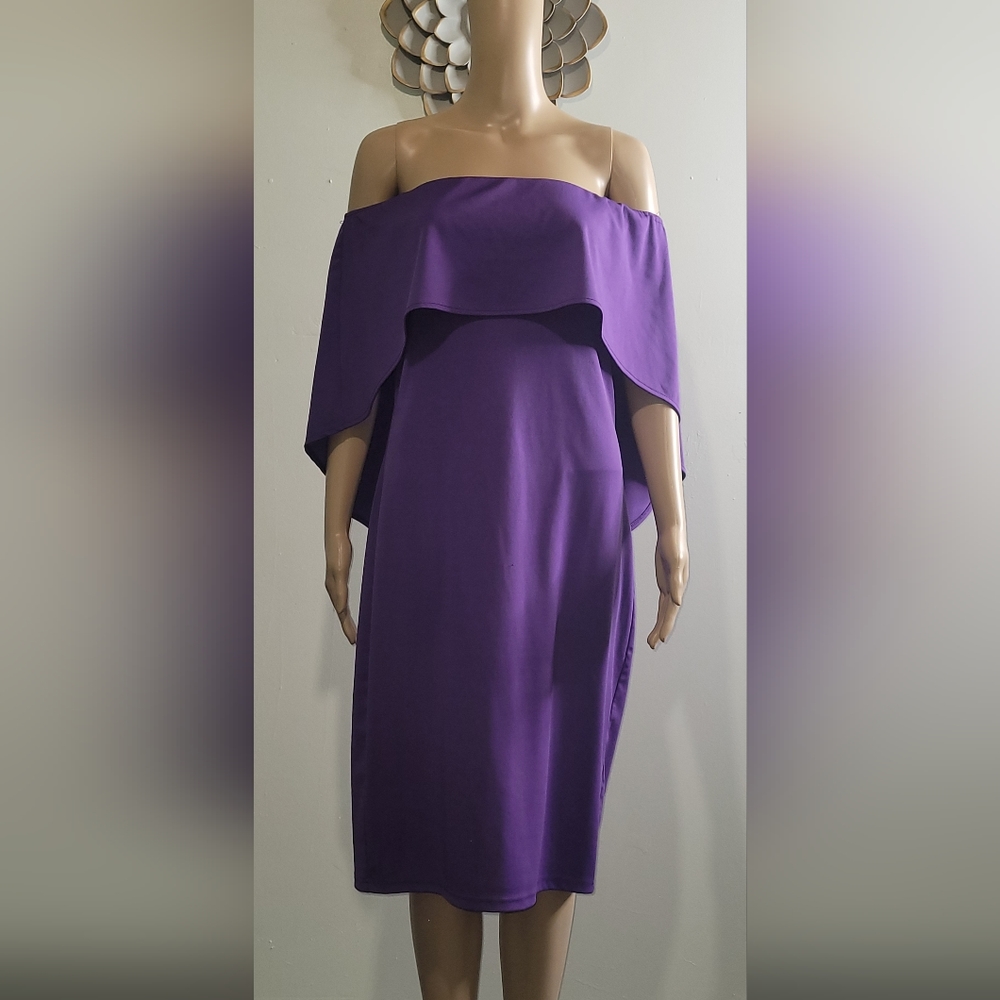 Purple Off Shoulder Cape dress